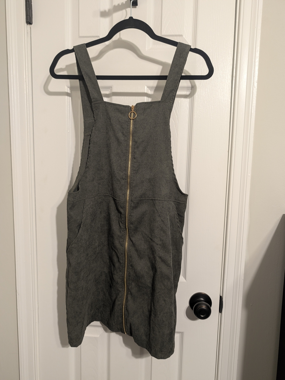 Olive Green Zip-Front Pinafore Dress